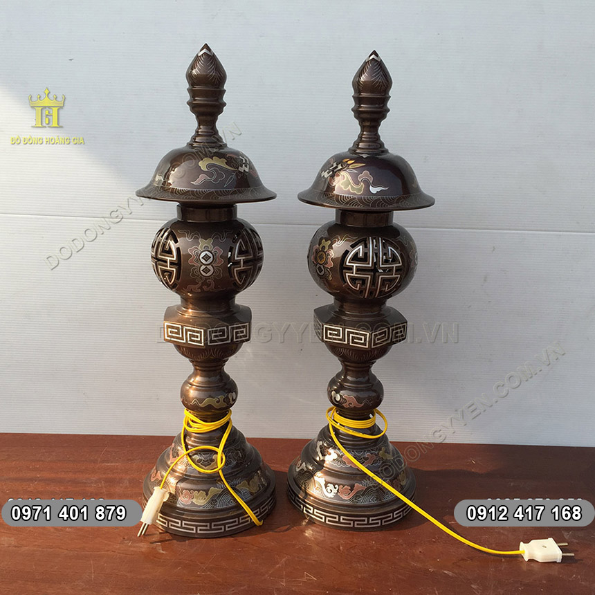 Đ&ocirc;i Đ&egrave;n Thờ C&uacute;ng Khảm Ngũ Sắc Cao 62cm